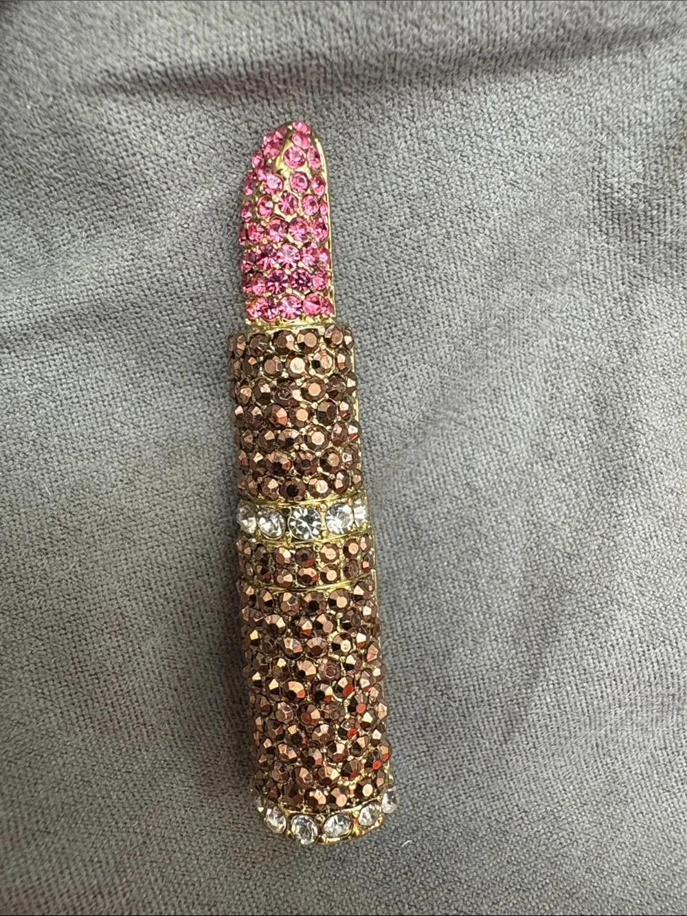Heidi Daus Pink and Bronze Crystal Lipstick Pin